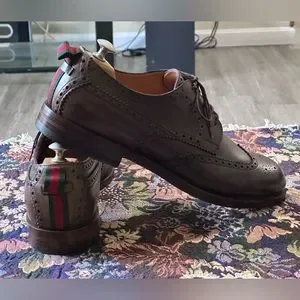 Gucci | Shoes | Gucci Signature Stripe Wingtip Brown Leather 
